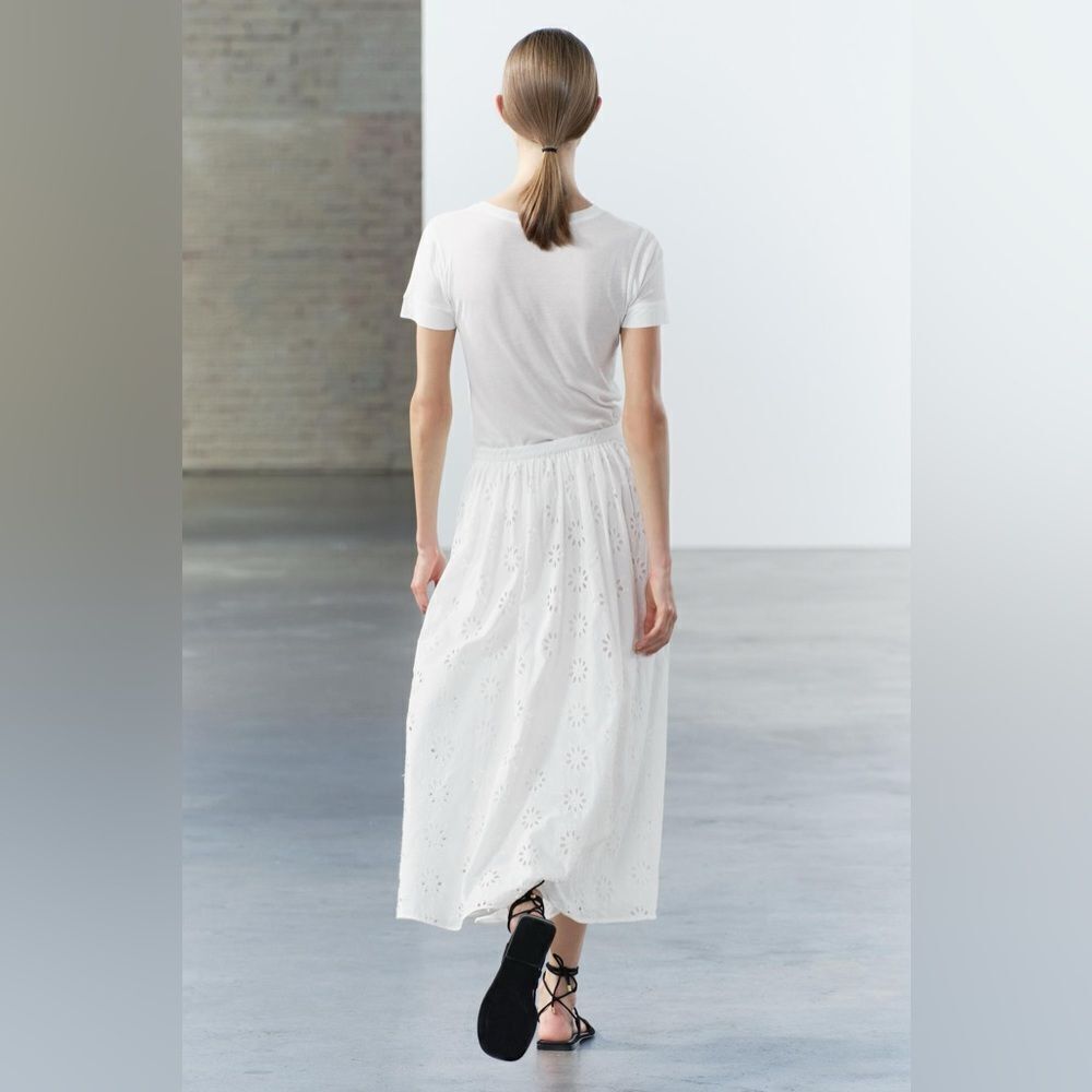 NWT Zara Women’s Cotton Lined Embroidered Eyelet Maxi Skirt Size XL - Picture 10 of 15